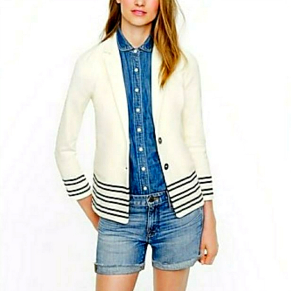 J.Crew Ivory Navy Stripe Ponte Knit Blazer Jacket M 8 10 76795 NEW!